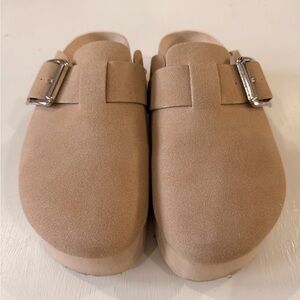 Beige Suede Clogs